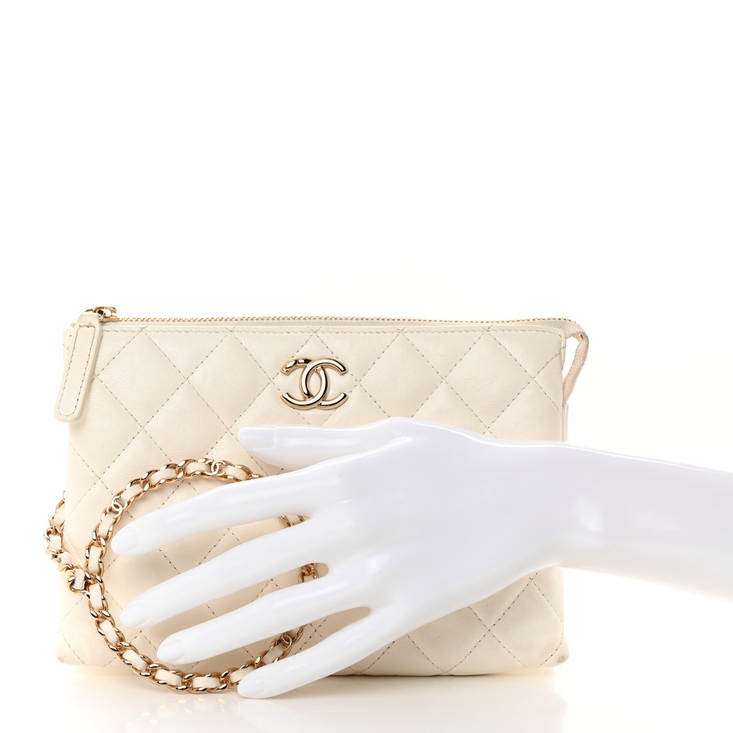 Chanel Shiny Crumpled Calfskin Quilted Clutch Bag White 2 of 11