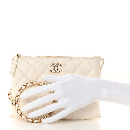 Chanel Shiny Crumpled Calfskin Quilted Clutch Bag White 2 of 11