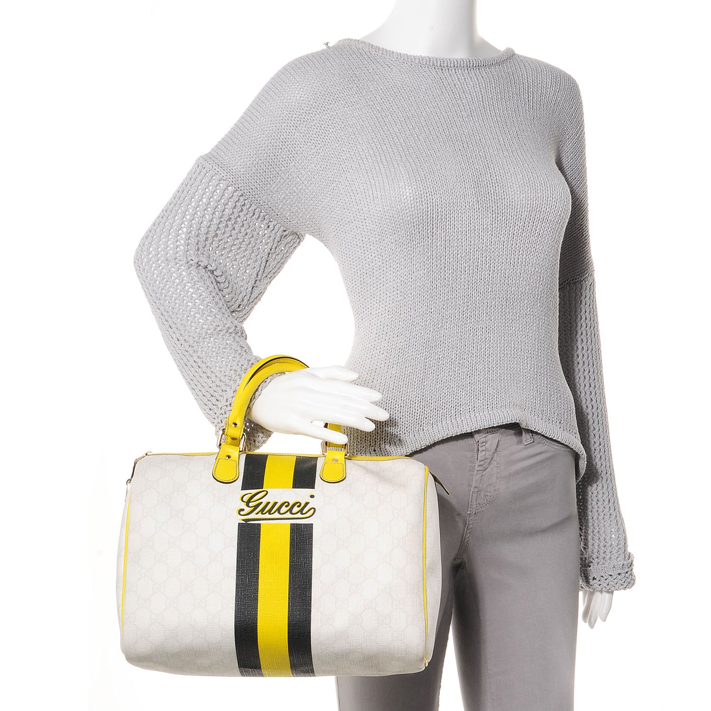 GG Plus Monogram Web Stripe Medium Joy Boston Yellow