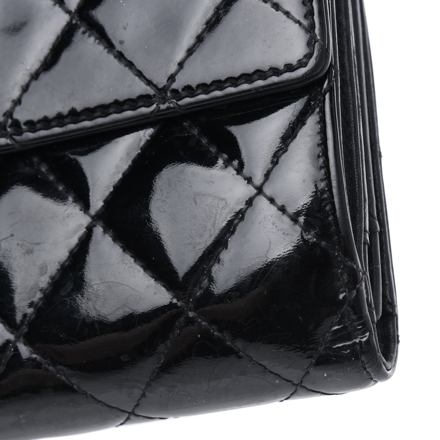 Patent Quilted Large Brilliant Flap Wallet Black