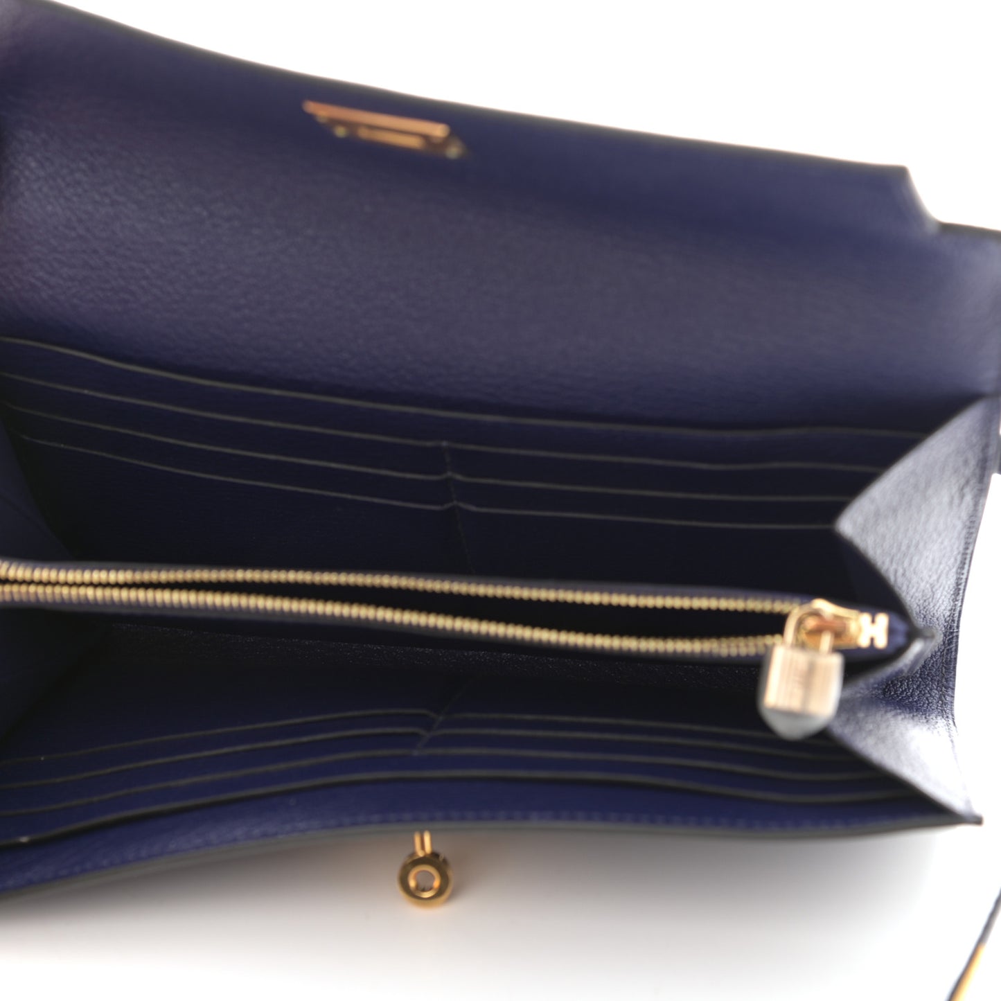 Chevre Mysore Kelly Longue Wallet Bleu Ecre