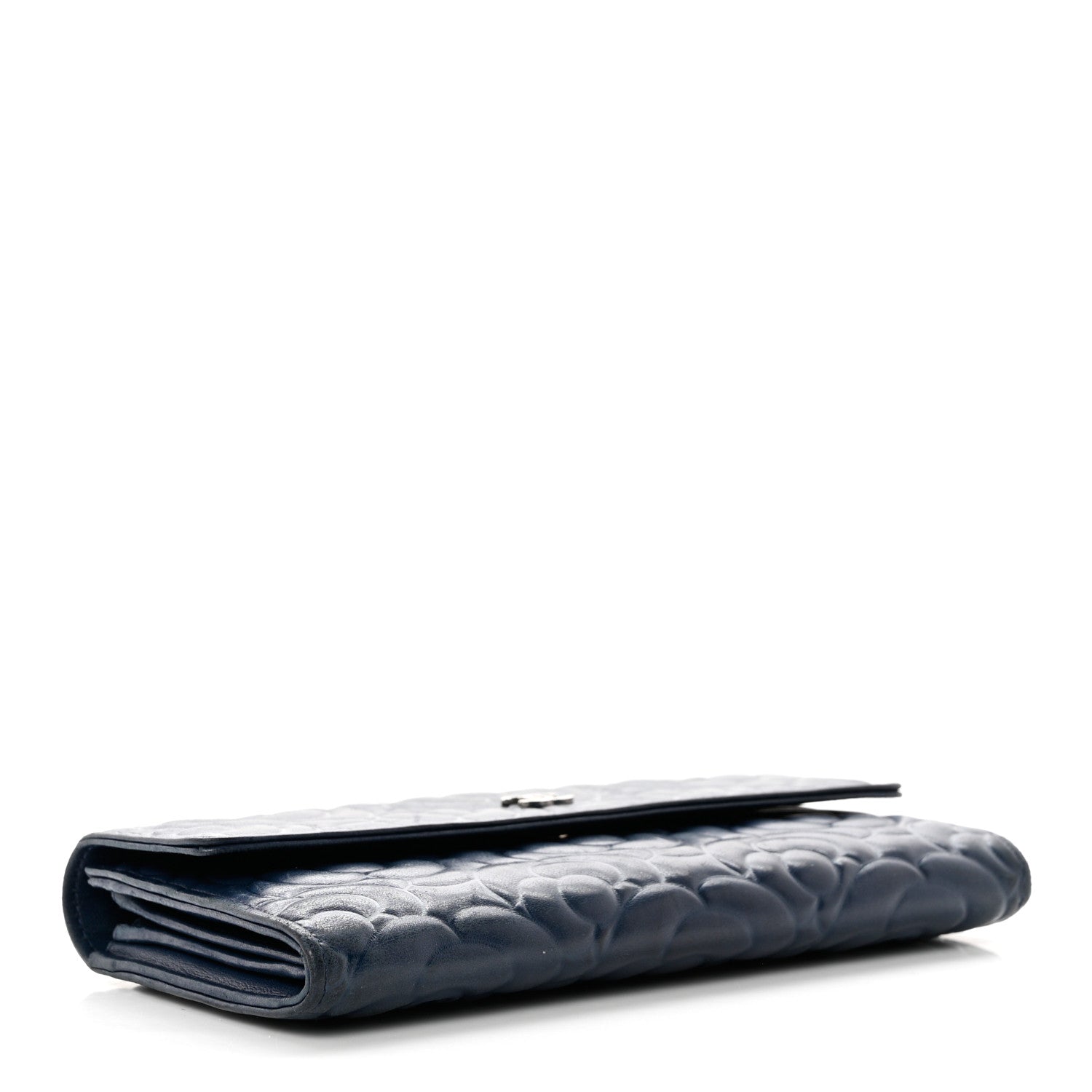 Chanel Lambskin Embossed Camellia Large Gusset Flap Wallet Navy 4 of 9