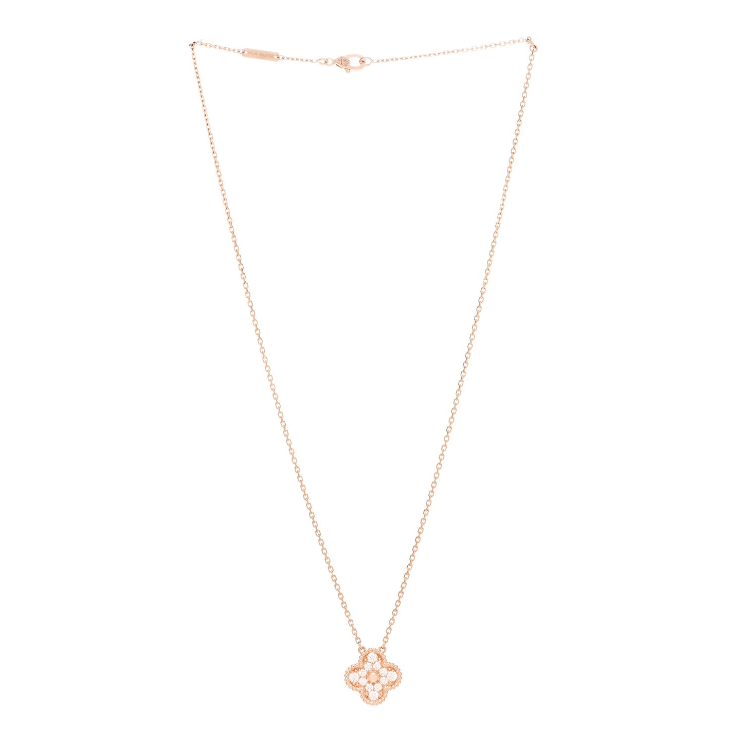 18K Rose Gold Diamond Vintage Alhambra Pendant Necklace