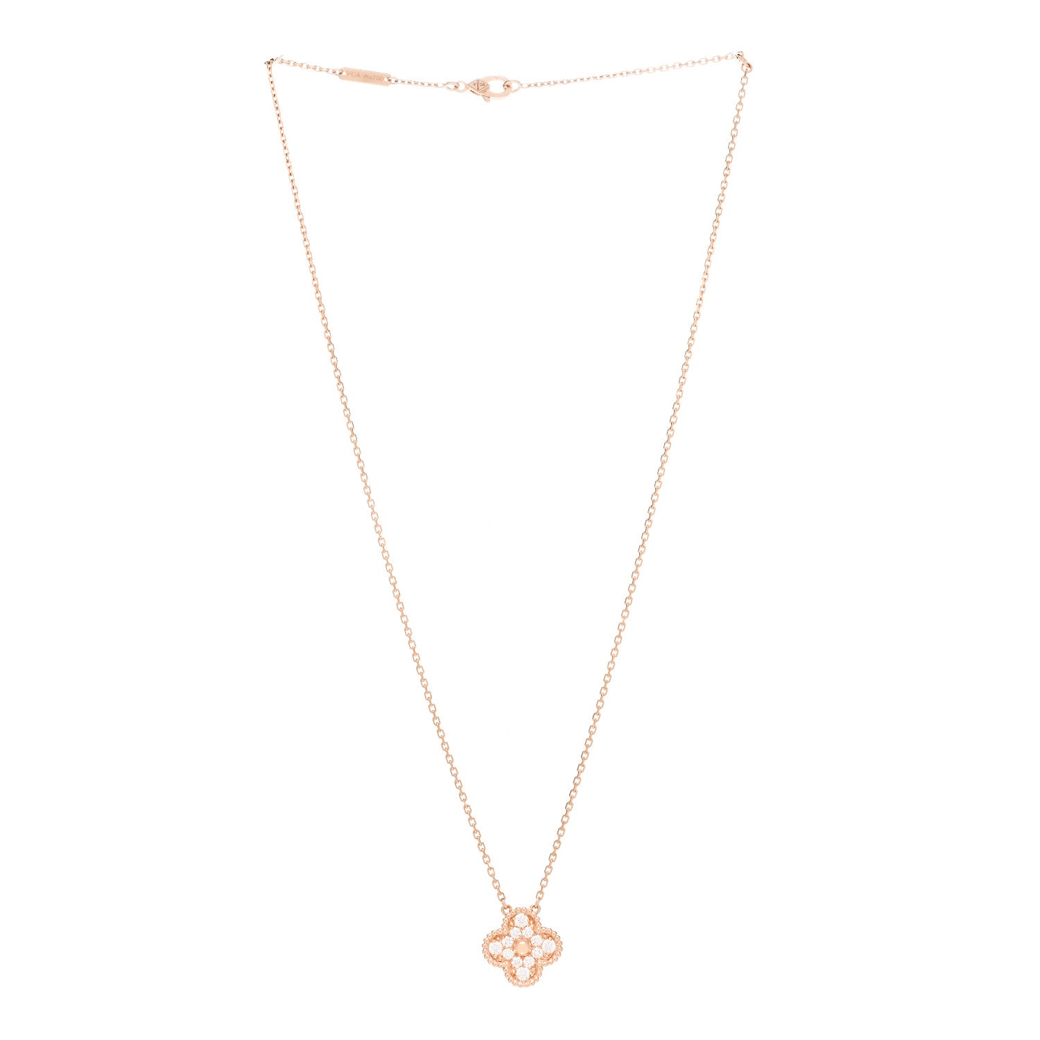 Van Cleef & Arpels 18K Rose Gold Diamond Vintage Alhambra Pendant Necklace 3 of 6