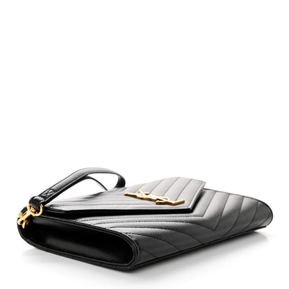 Saint Laurent Grain De Poudre Matelasse Chevron Monogram Envelope Clutch Black 4 of 7