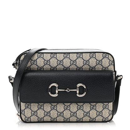 Gucci GG Supreme Monogram Textured Dollar Calfskin Small Horsebit 1955 Shoulder Bag Beige Blue 1 of 7