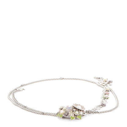 Chanel Crystal Enamel Pearl Flower CC Belt Silver 1 of 7