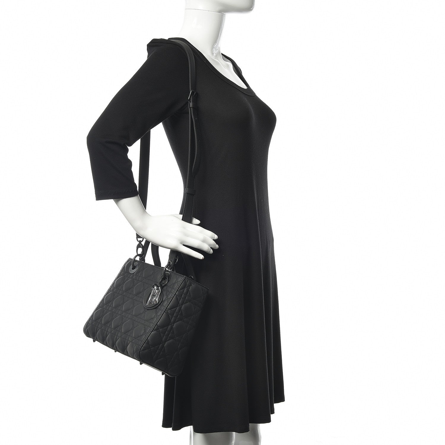 Christian Dior Ultra Matte Calfskin Cannage Medium Lady Dior Black 2 of 9