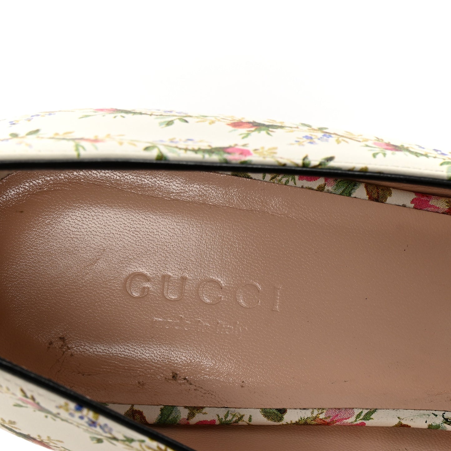 Calfskin Rose Print GG Marmont Fringe 50mm Loafer Pumps 39.5 Ivory Multicolor