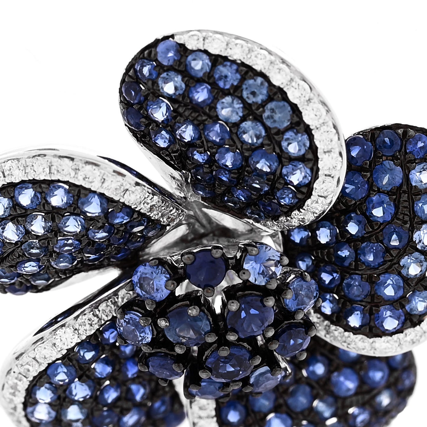 18K White Gold Diamond Blue Sapphire .40ctw Flower Pendant