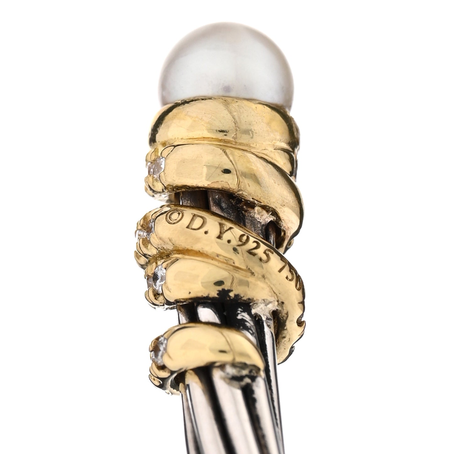 Sterling Silver 18K Yellow Gold Diamond Cultured Pearl 4mm Helena Cuff Bracelet