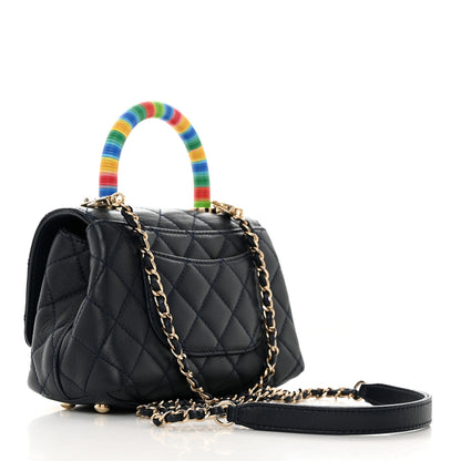 Chanel Goatskin Quilted Extra Mini Rainbow Coco Handle Flap Navy Blue 3 of 10