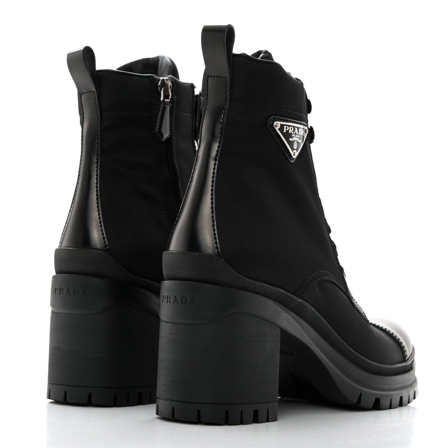 Prada Spazzolato Re-Nylon Metal Triangle Logo Lace Up 55mm Ankle Boots 38 Black 4 of 9