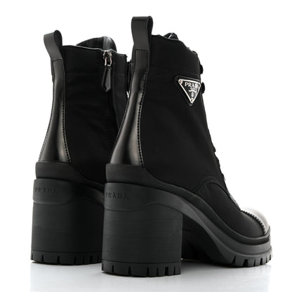 Prada Spazzolato Re-Nylon Metal Triangle Logo Lace Up 55mm Ankle Boots 38 Black 4 of 9