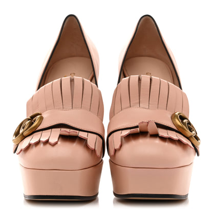 Gucci Malaga Kid GG Marmont Fringe Platform High Heel Loafer Pumps 38 Perfect Pink 3 of 10