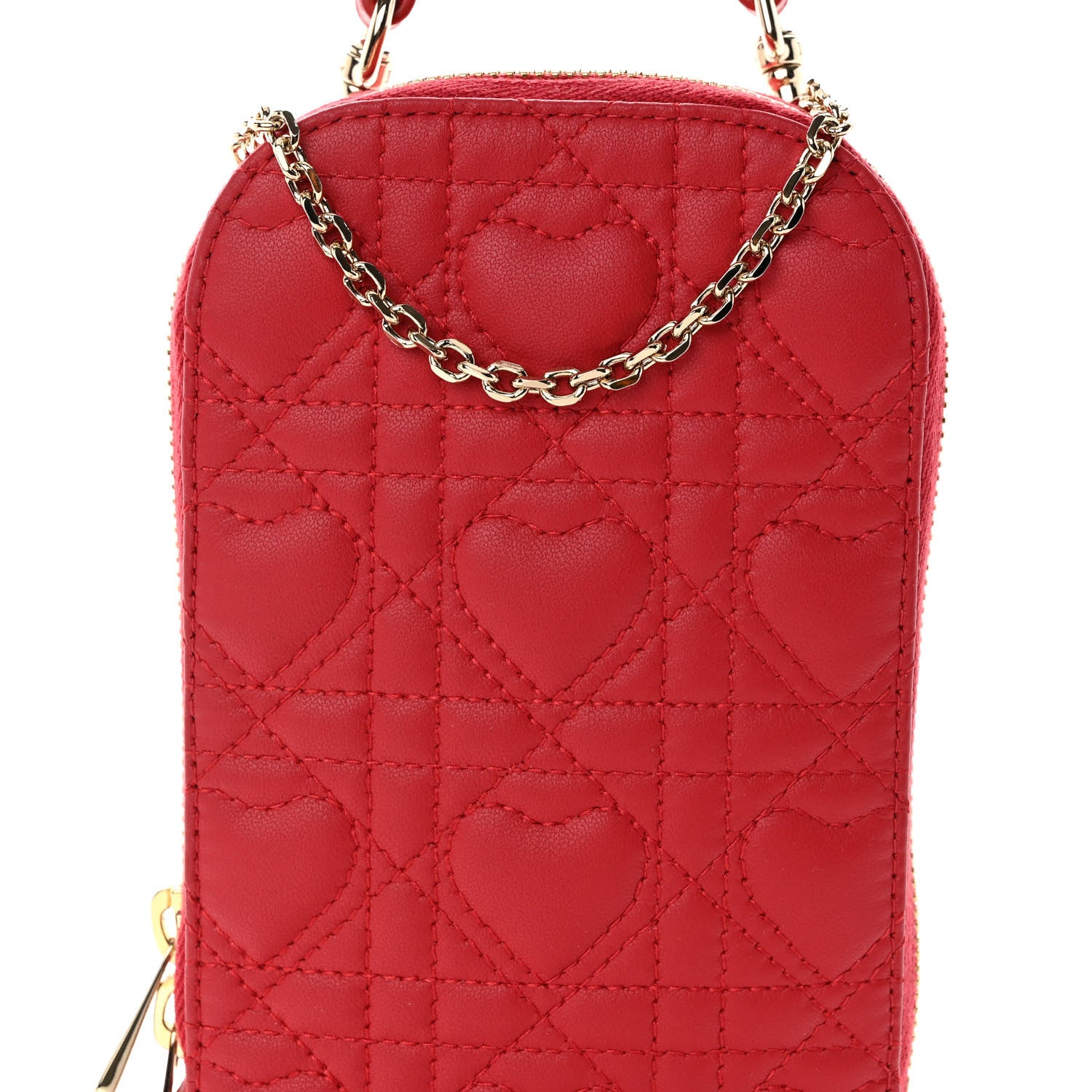 Christian Dior Lambskin Cannage Dioramour Lady Dior Phone Holder Bright Red 7 of 9