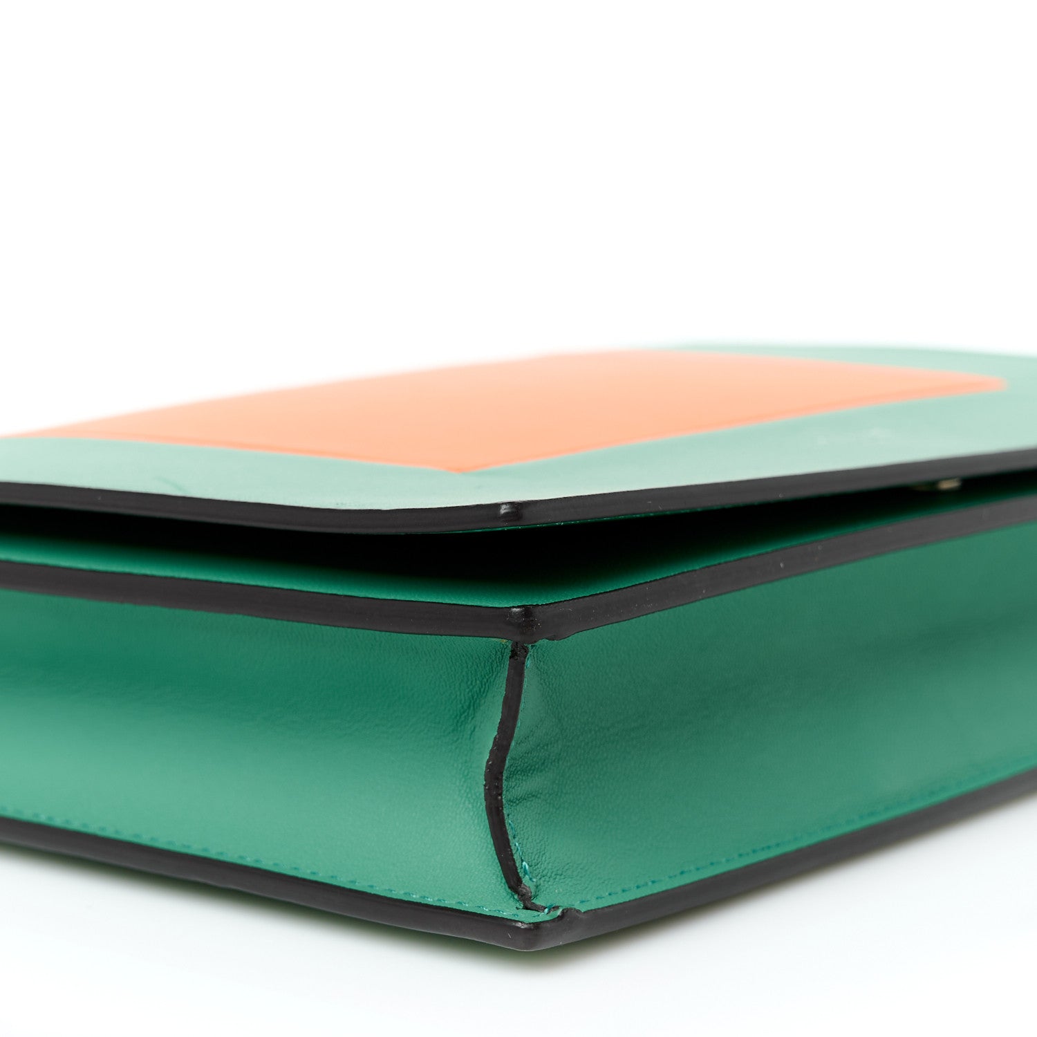 Celine Smooth Lambskin Frame Evening Chain Clutch Green Orange 8 of 9