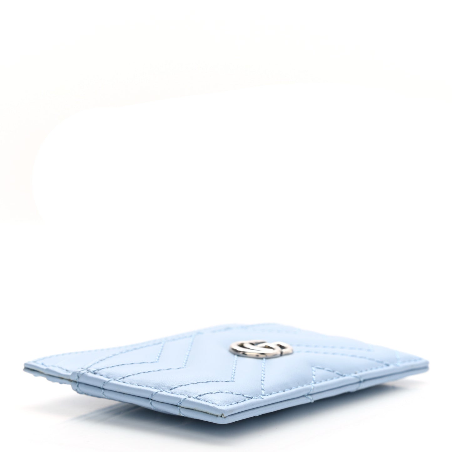Calfskin Matelasse GG Marmont Card Holder Porcelain Light Blue