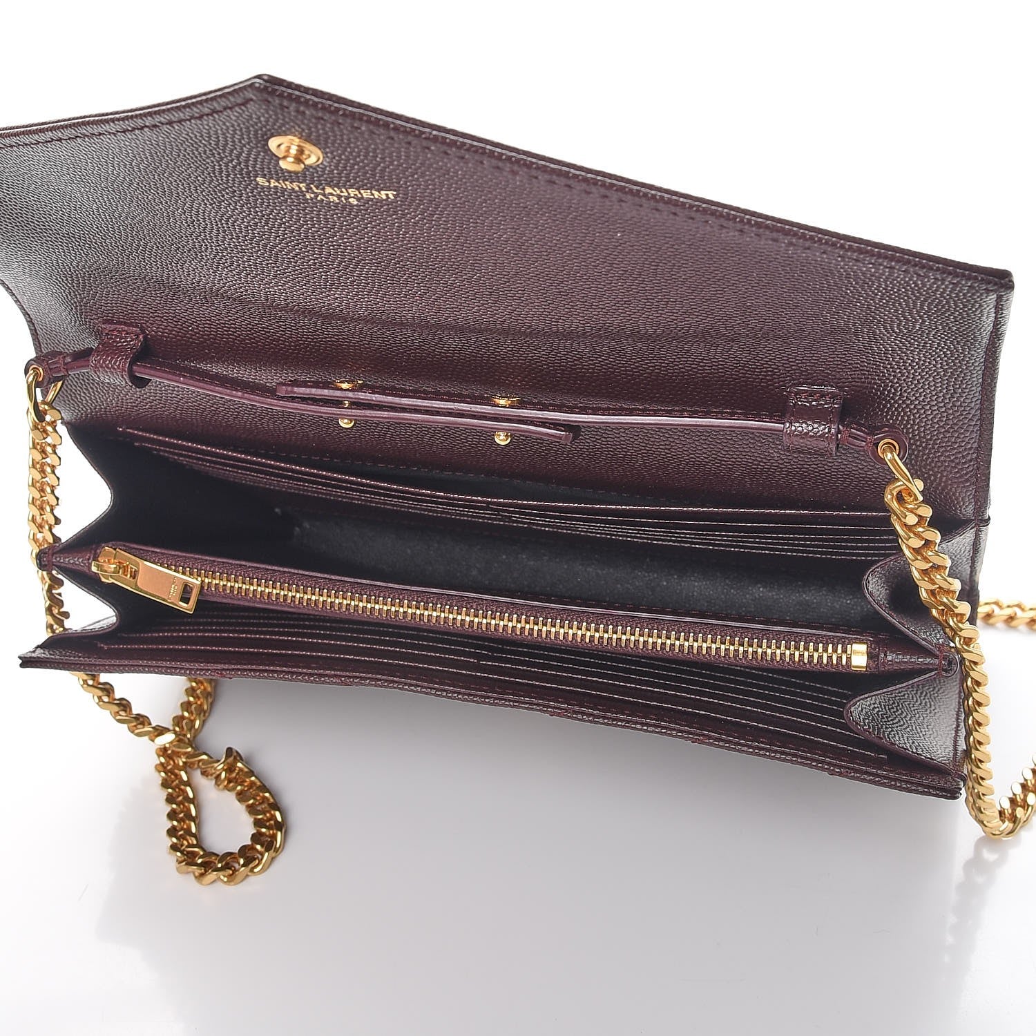 Saint Laurent Grain De Poudre Matelasse Chevron Monogram Chain Wallet Amaranto 5 of 8