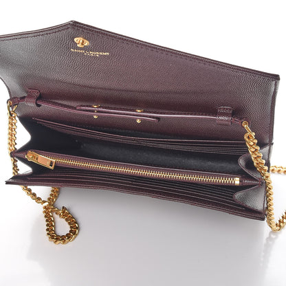 Saint Laurent Grain De Poudre Matelasse Chevron Monogram Chain Wallet Amaranto 5 of 8