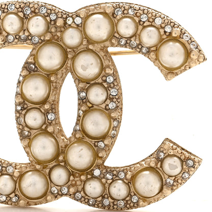 Chanel Metal Crystal Graduated Pearl CC Brooch Gold 4 of 6