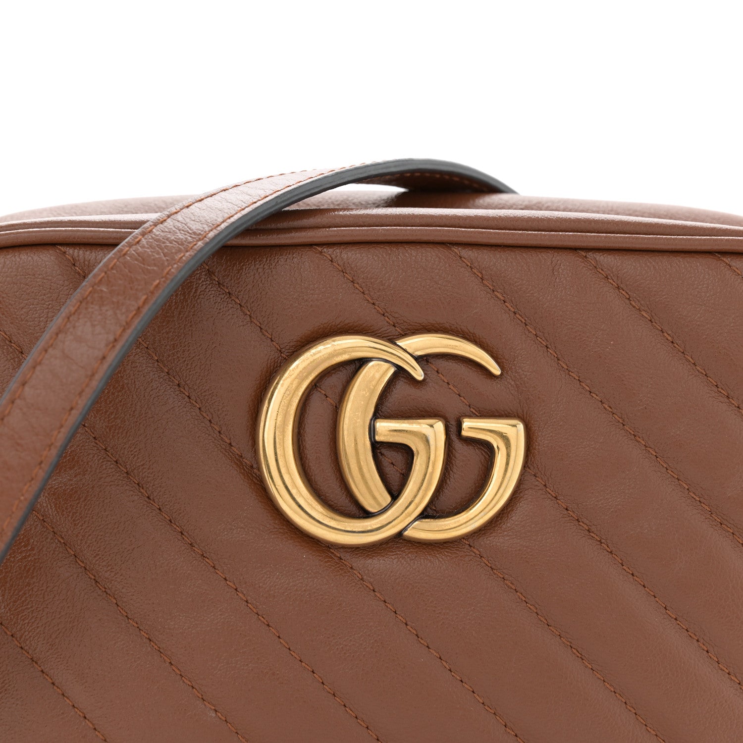 Gucci Glazed Calfskin Matelasse Diagonal Small GG Marmont Chain Shoulder Bag Cuir 8 of 12