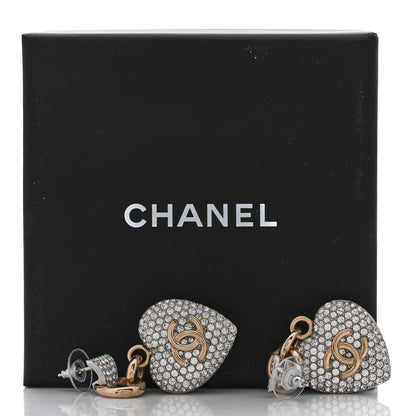 Chanel Crystal Heart CC Drop Earrings Silver Gold 5 of 5