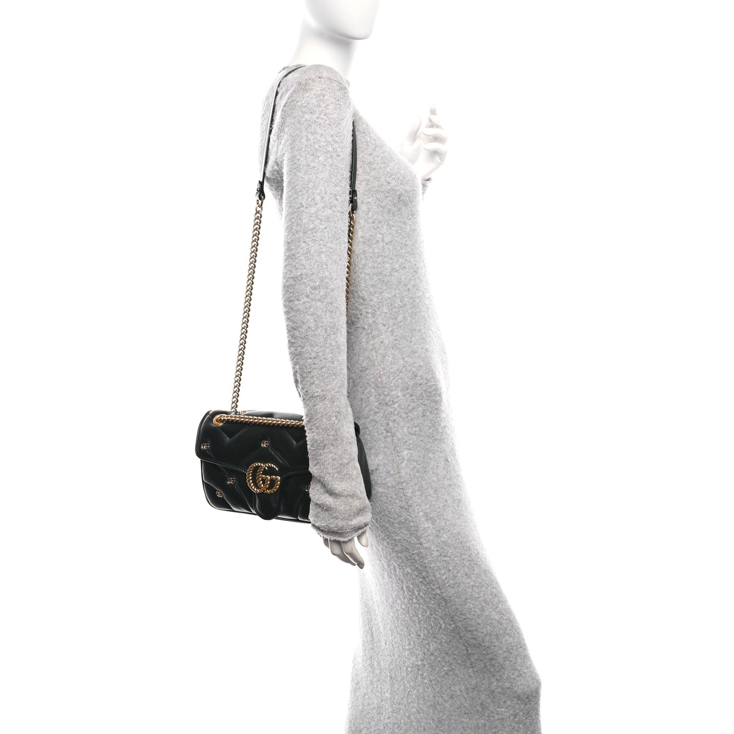 Nappa Matelasse Double G Studs Small Torchon GG Marmont Shoulder Bag Black