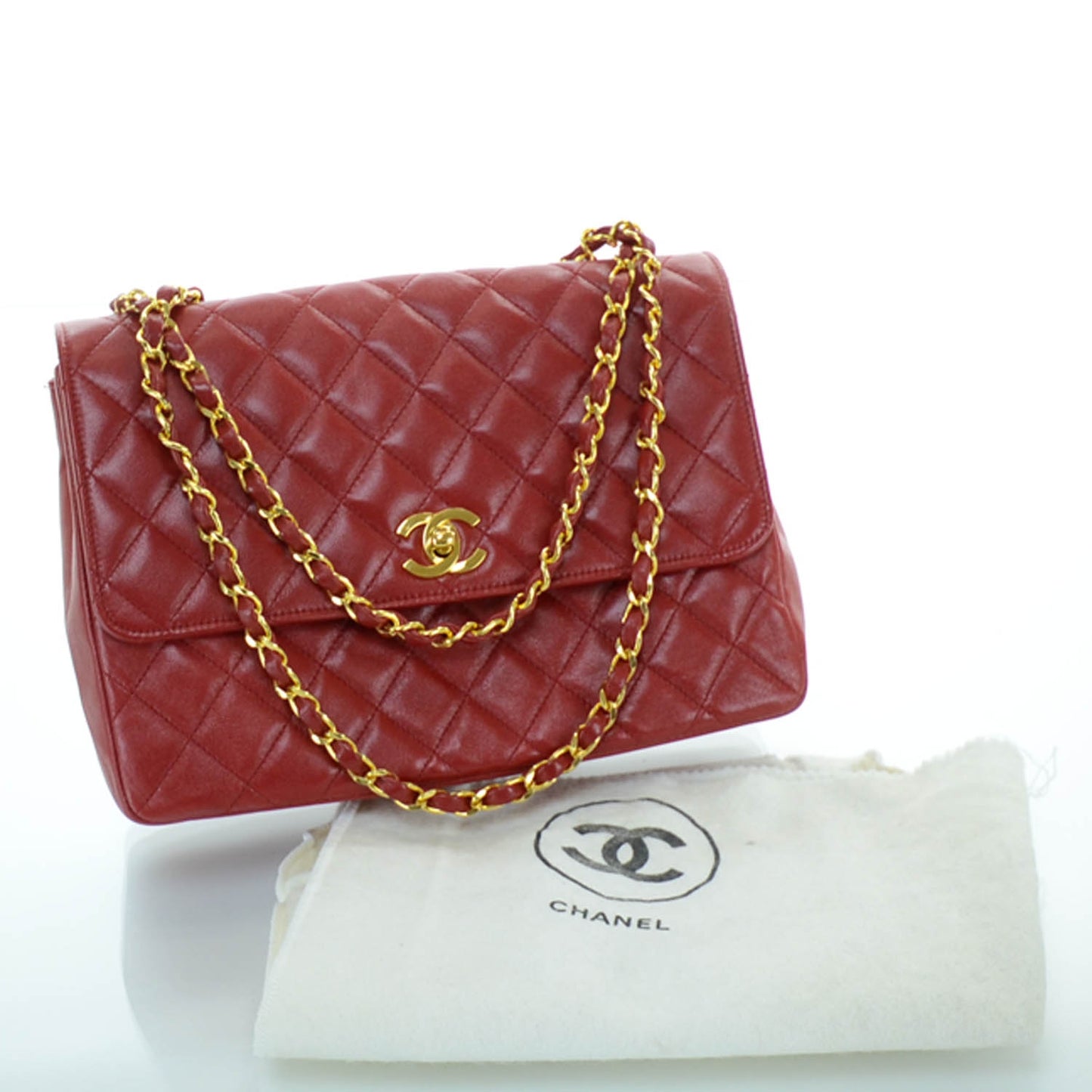 Lambskin Quilted Medium Flap Red