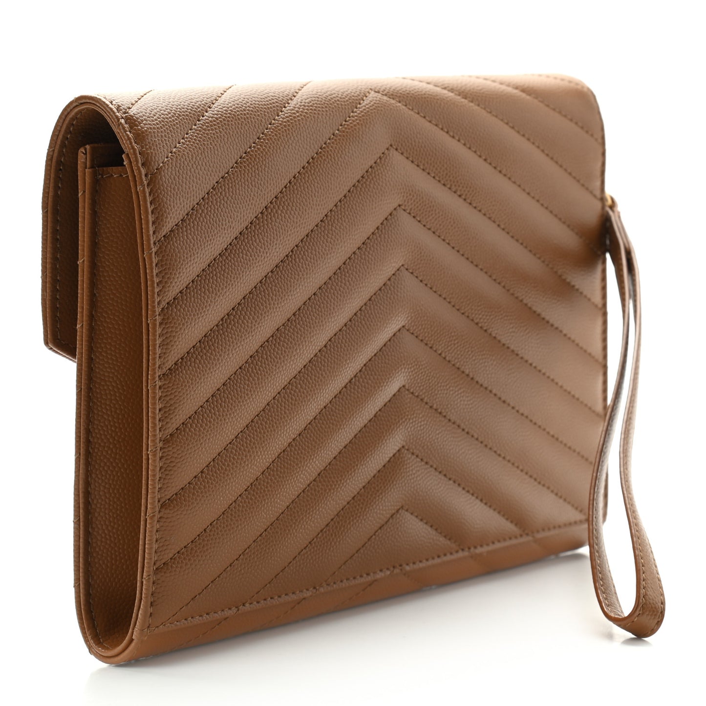 Grain De Poudre Matelasse Chevron Monogram Cassandre Flap Pouch Natural Dark