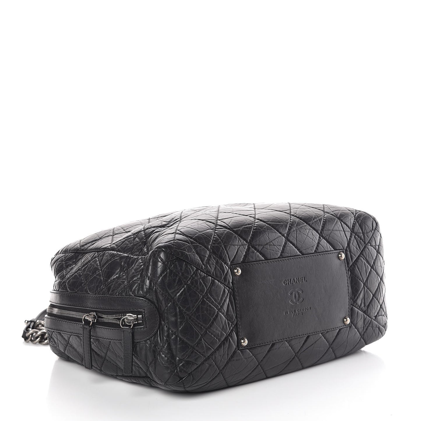 Aged Calfskin Quilted Large Secret Tag Bowling Bag Black