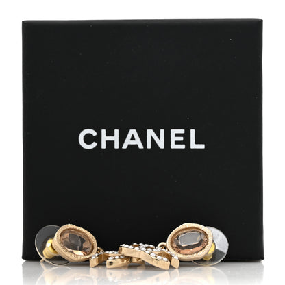 Chanel Crystal Pearl CC Drop Earrings Gold Pink 5 of 5