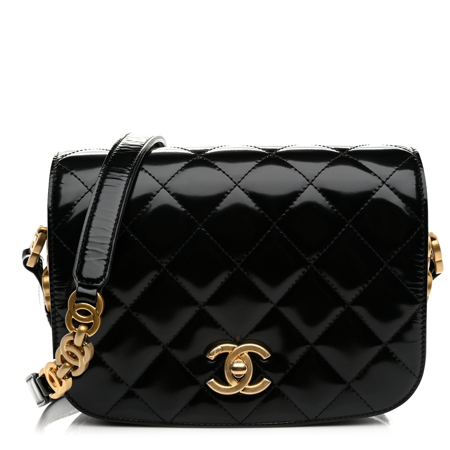 Chanel Shiny Calfskin Quilted Suede Goatskin Messenger Black 1 of 11