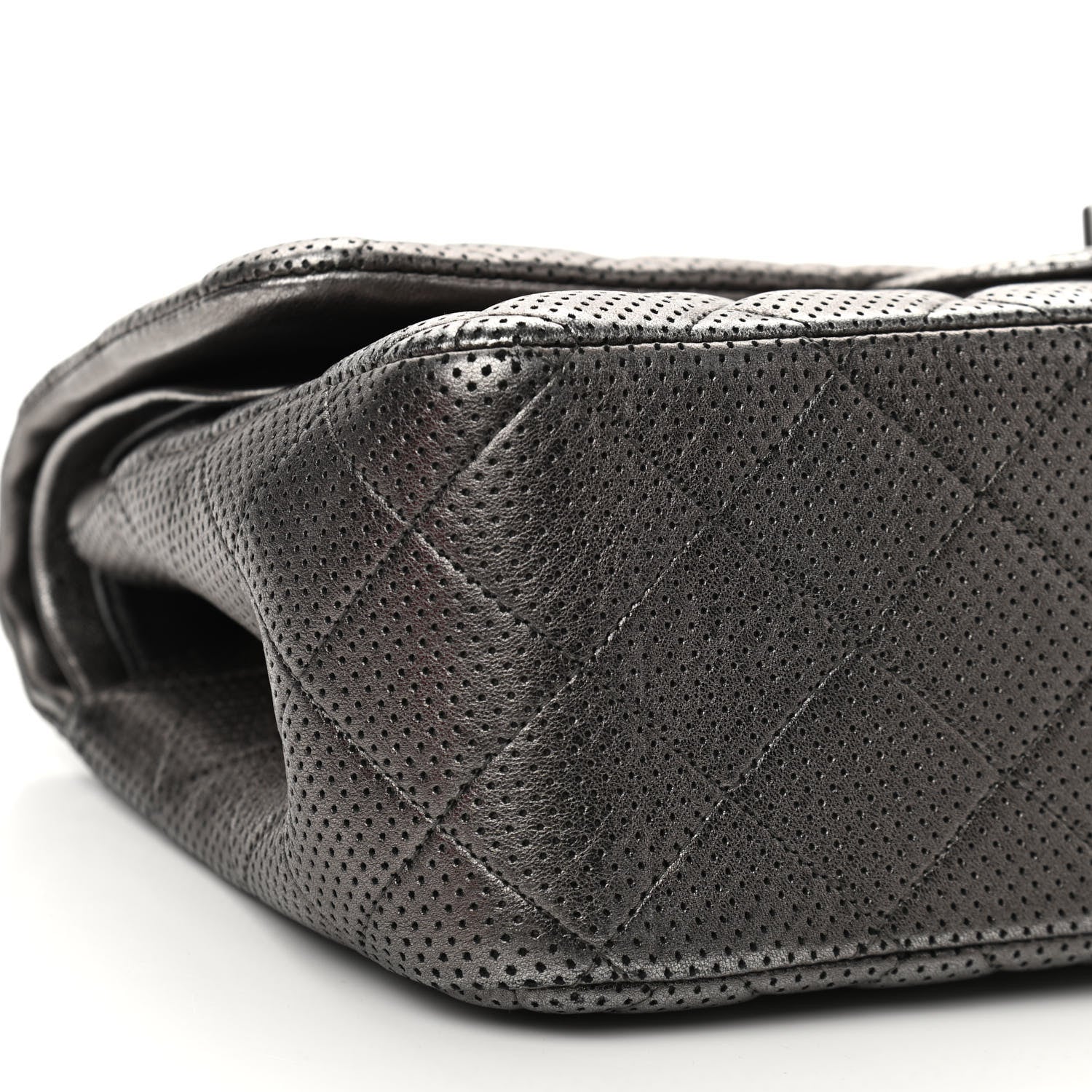 Chanel Metallic Perforated Lambskin Quilted Jumbo Double Flap Dark Silver 9 of 11
