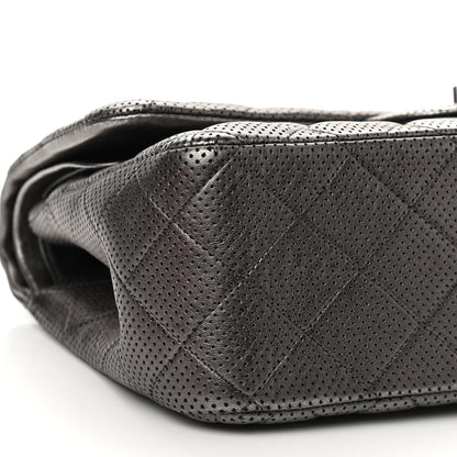 Chanel Metallic Perforated Lambskin Quilted Jumbo Double Flap Dark Silver 9 of 11