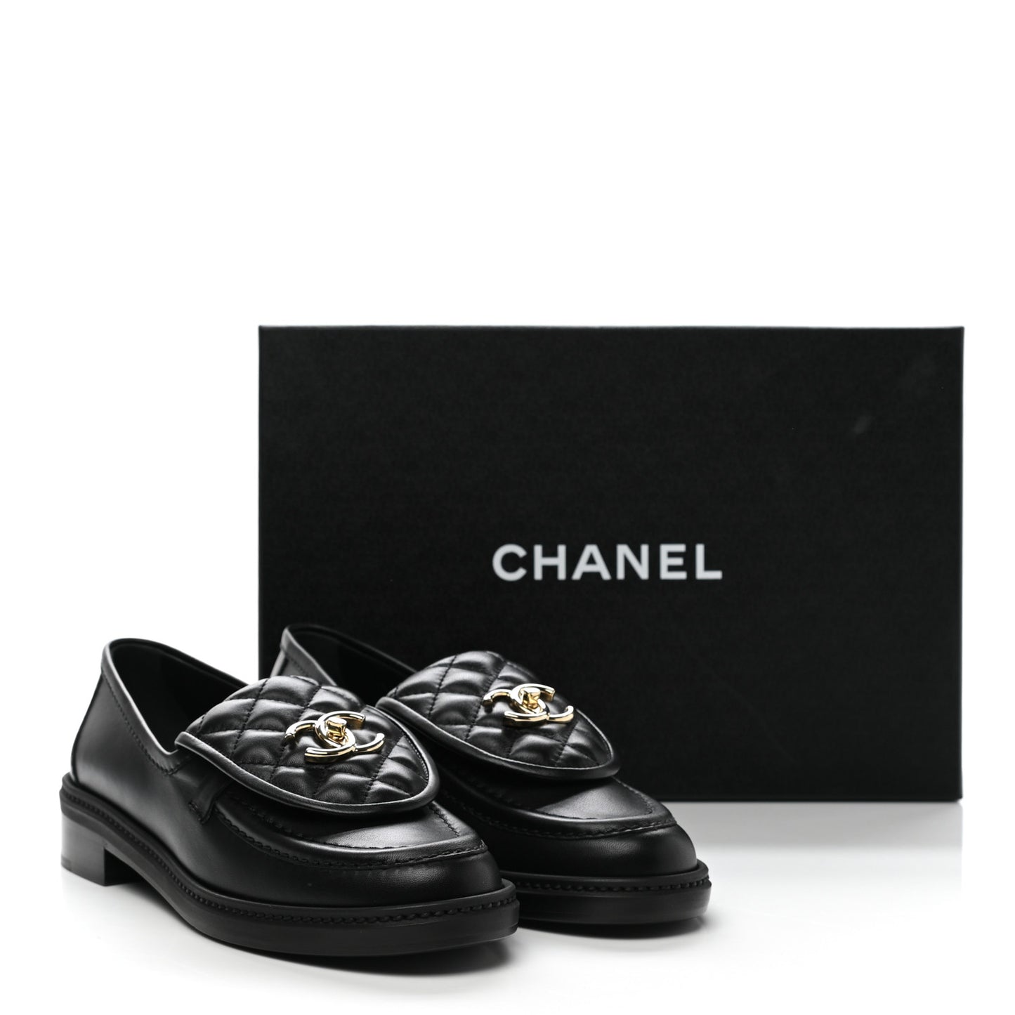Lambskin Quilted CC Turnlock Loafers 38 Black