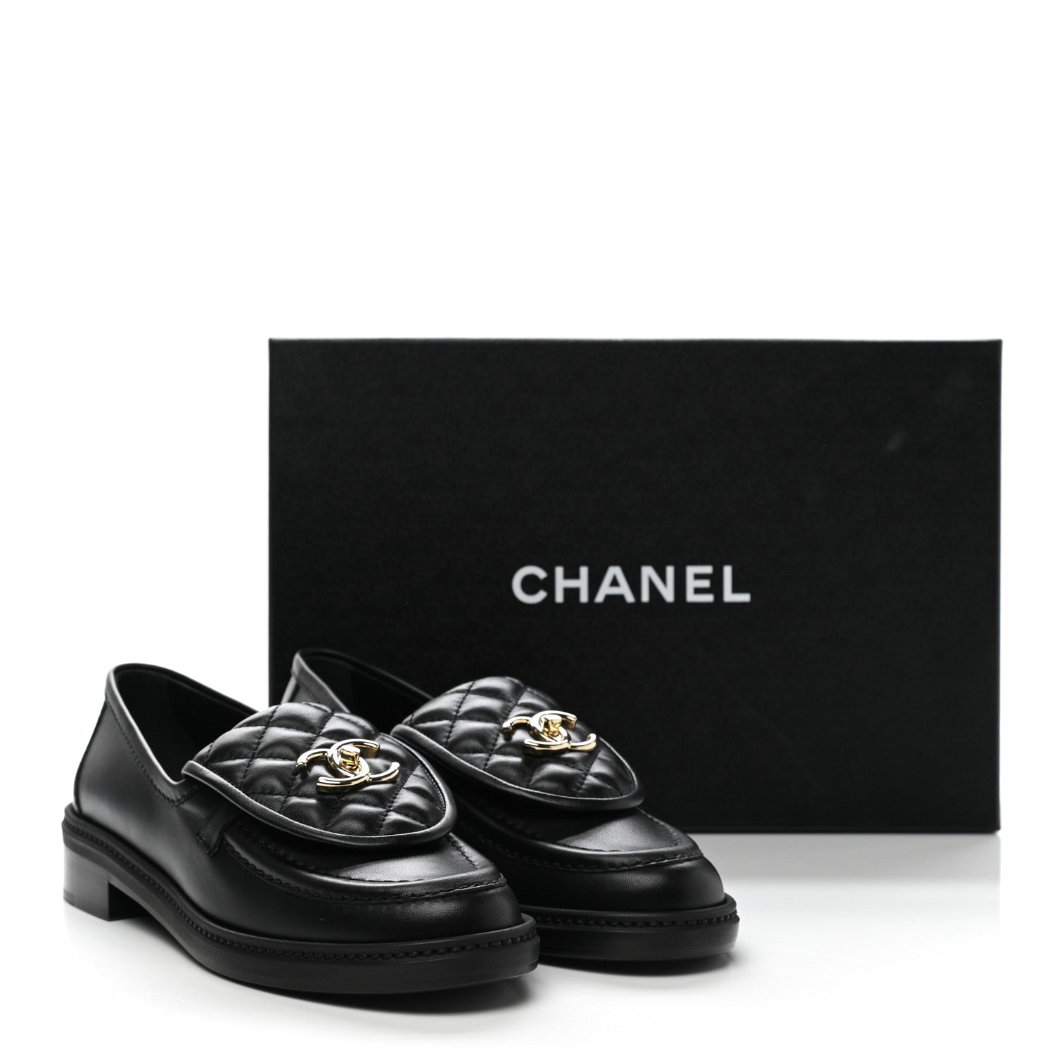 Chanel Lambskin Quilted CC Turnlock Loafers 38 Black 8 of 8