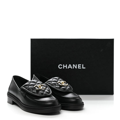 Chanel Lambskin Quilted CC Turnlock Loafers 38 Black 8 of 8