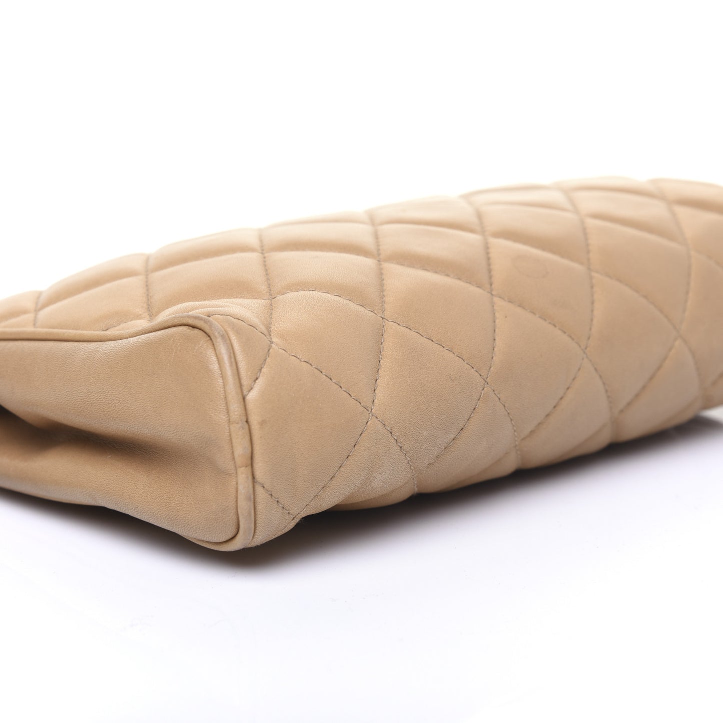 Lambskin Quilted Cosmetic Zip Pouch Beige