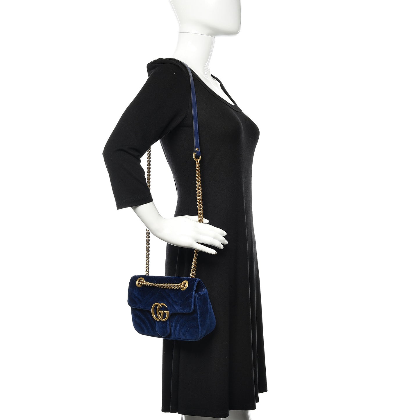 Velvet Matelasse Mini GG Marmont Shoulder Bag Cobalt Blue