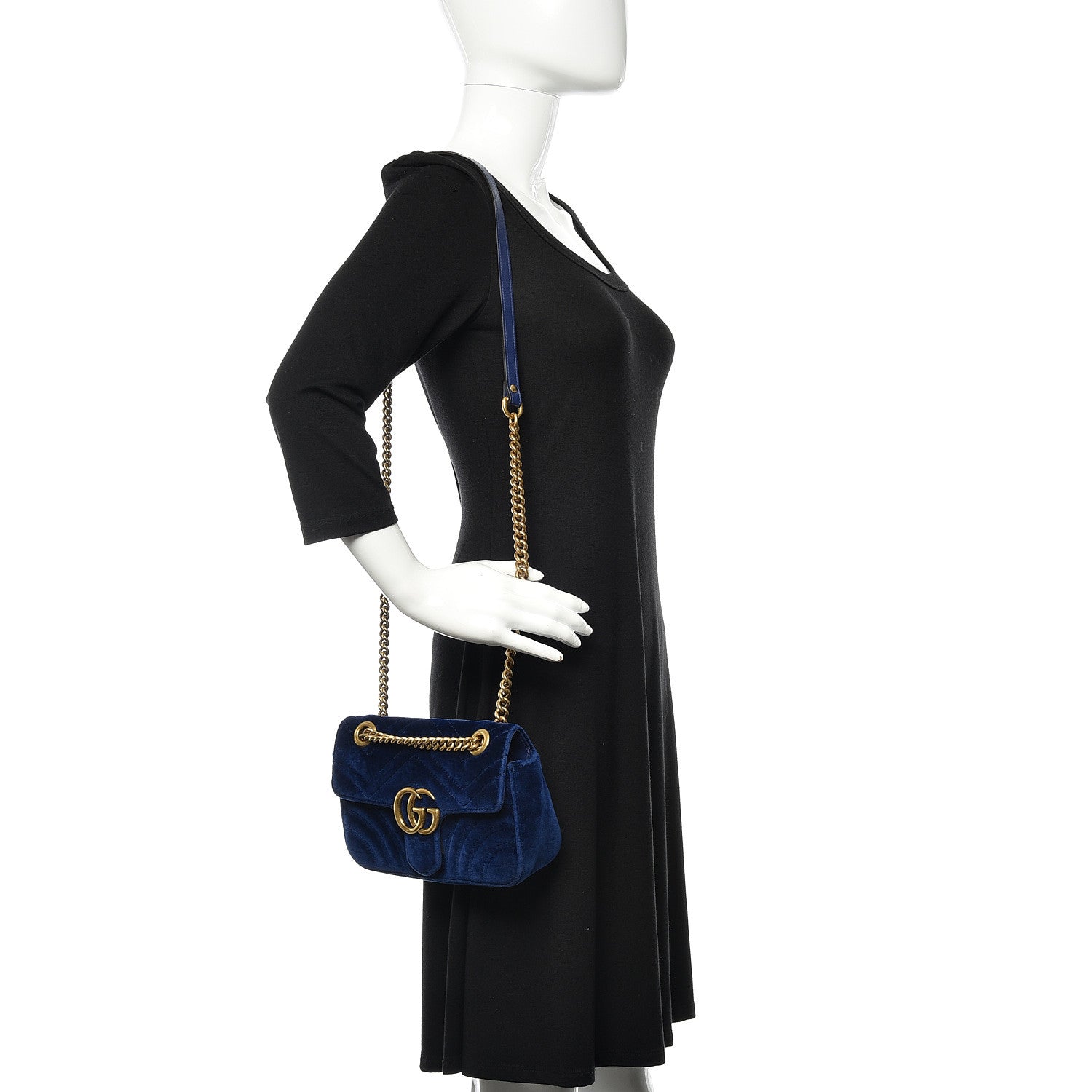 Gucci Velvet Matelasse Mini GG Marmont Shoulder Bag Cobalt Blue 2 of 11
