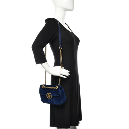 Gucci Velvet Matelasse Mini GG Marmont Shoulder Bag Cobalt Blue 2 of 11
