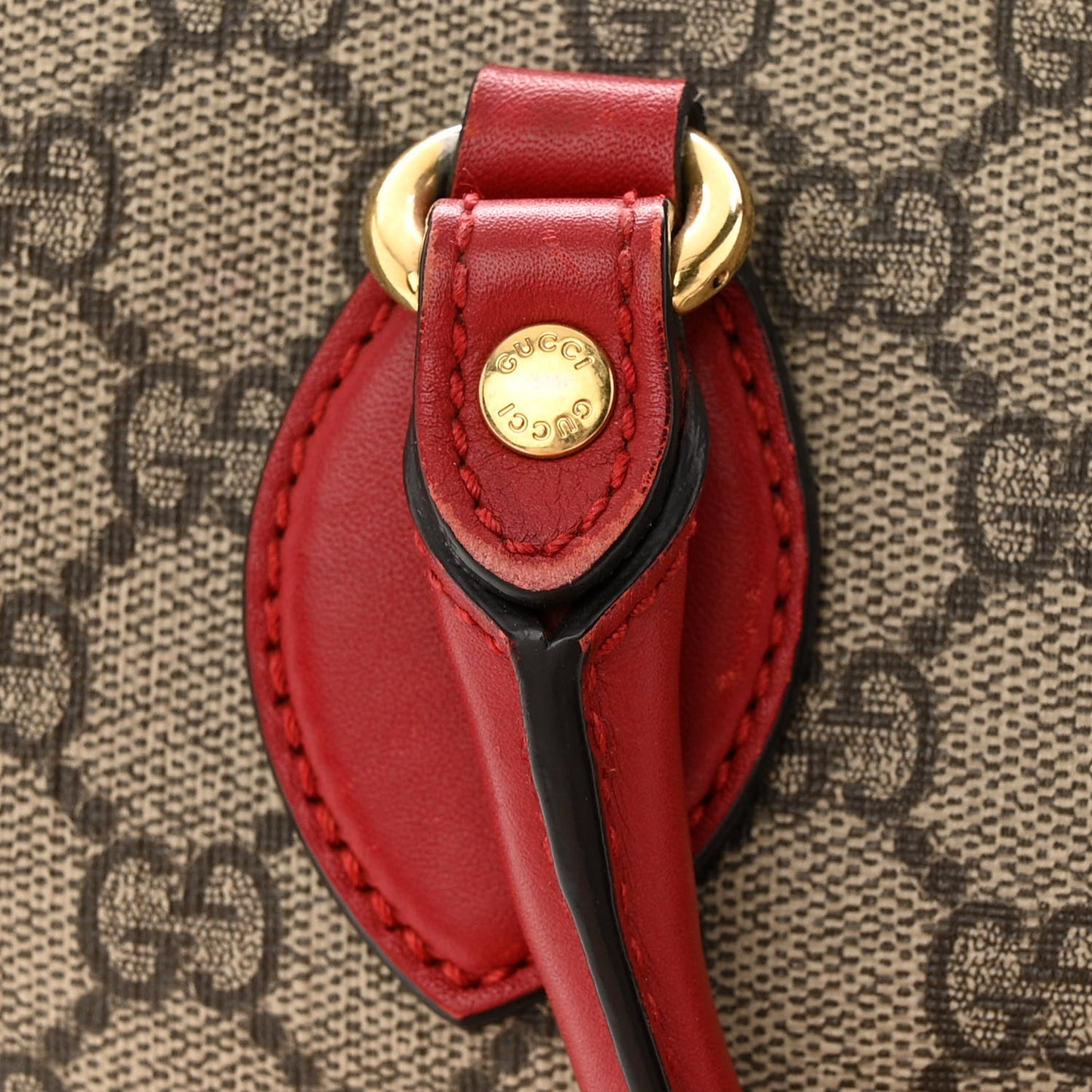 GG Supreme Monogram Moon Calfskin Small Boston Beige Ebony Hibiscus Red New Rosette