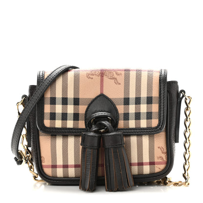 Burberry Haymarket Check Mini Tassel Crossbody Bag Chocolate 1 of 12