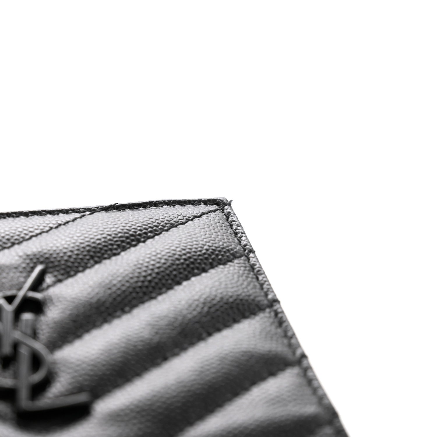 Saint Laurent Grain De Poudre Matelasse Chevron Monogram Zipped Card Case Black 8 of 8