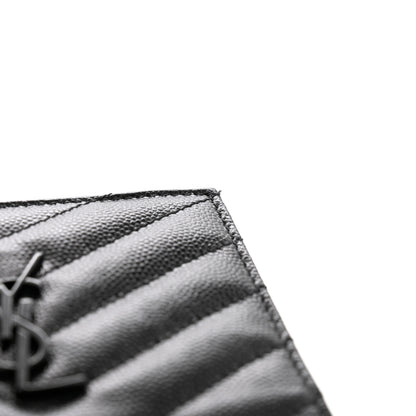 Saint Laurent Grain De Poudre Matelasse Chevron Monogram Zipped Card Case Black 8 of 8