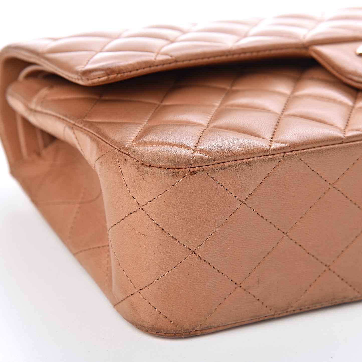 Lambskin Quilted Medium Double Flap Dark Beige