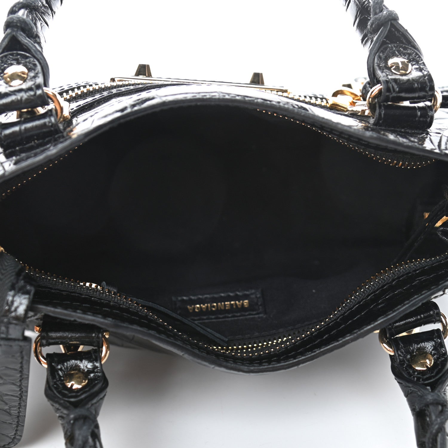 Balenciaga Shiny Supple Calfskin Crocodile Embossed Gold Metallic Edge Hardware Mini City Black 4 of 4