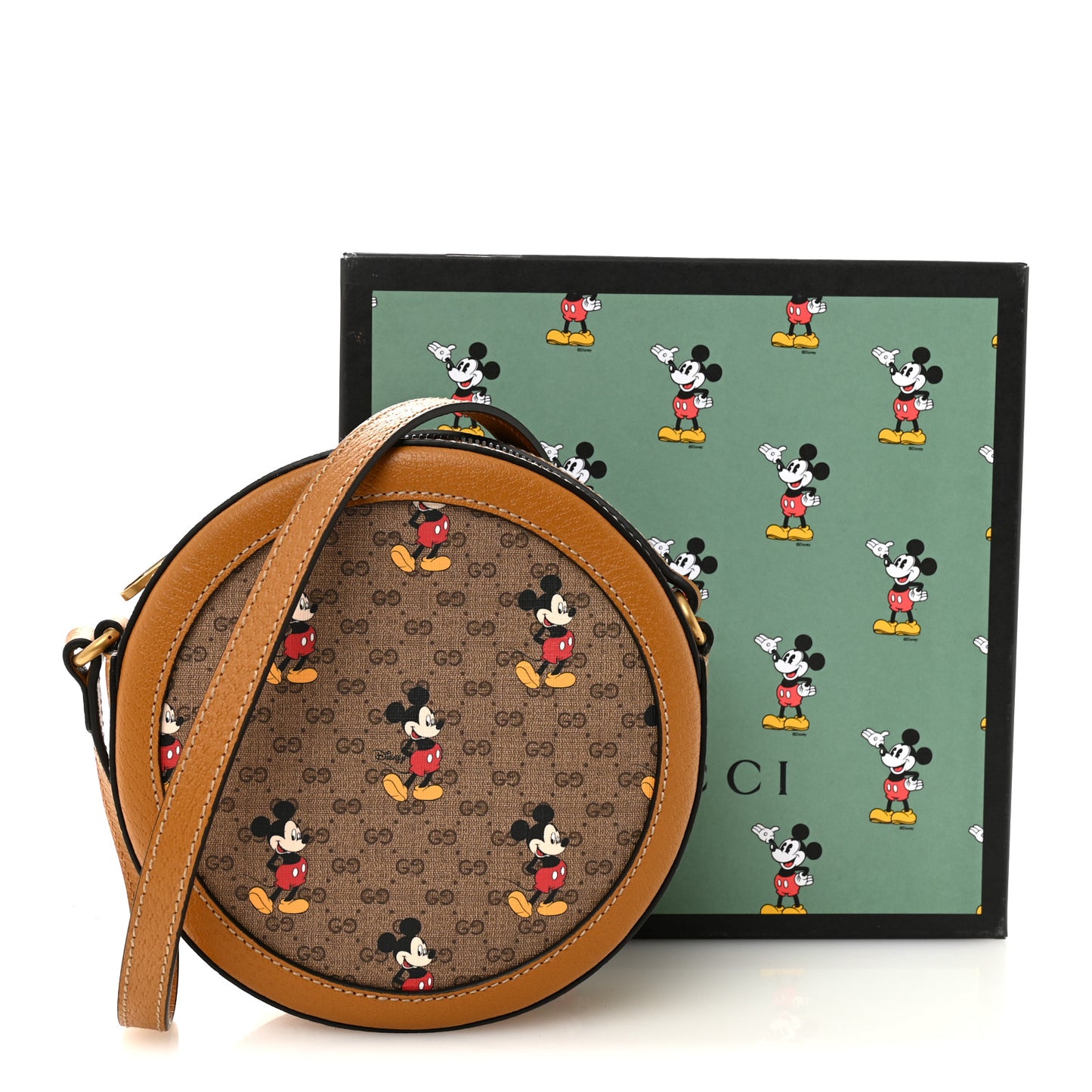 X DISNEY Mini Vintage GG Supreme Monogram Mickey Mouse Round Shoulder Bag Beige Vintage Sun Oil