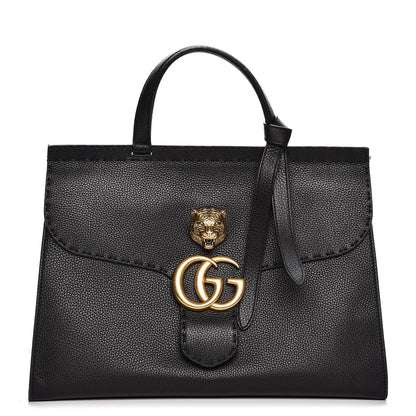 Gucci Calfskin Feline Medium GG Marmont Top Handle Bag Black 1 of 8
